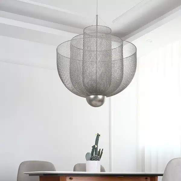 Lámpara de techo de diseño italiano moderno con rejilla metálica plateada 10395 kbtd2g
