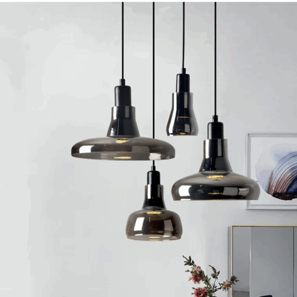 Plafonnier suspendu gris en verre foncé 66cm 17