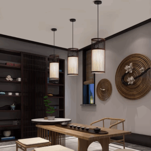Plafonnier japonais suspendu en bambou