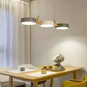 Trio de lampes rondes suspendue en bois au design