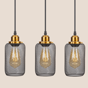 Plafonnier noir industriel grille noire suspendu