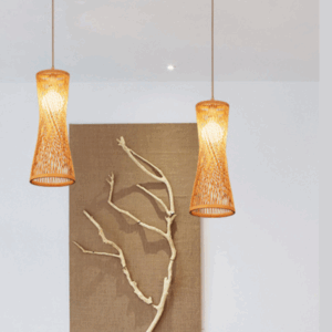 Plafonnier suspendu en bambou et rotin tissé