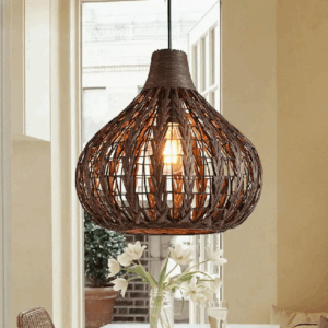 Plafonnier suspendu en osier arrondi