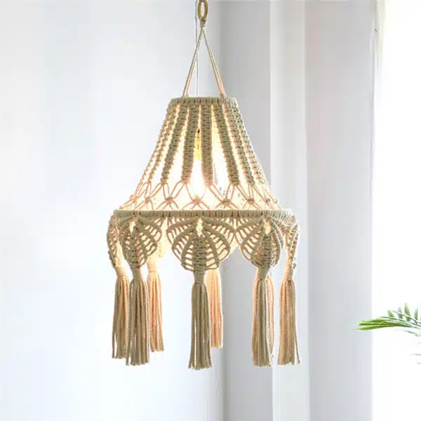 Macramé suspended ceiling light with shade 13610 yto5o3