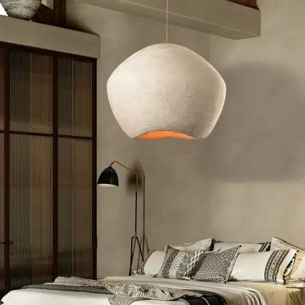 Plafonnier blanc au design créatif, nordique, suspendu dans une chambre à coucher
