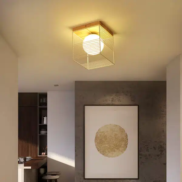 Cubic ceiling light in wood with white metal frame, modern design 18808 spi5je