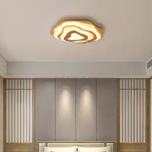 Plafonnier naturel en bois beige au design créatif moderne, dans une chambre à coucher