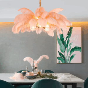 Plafonnier LED suspendu avec des plumes, au design créatif