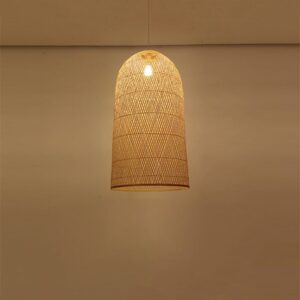 Lampe LED suspendue industrielle en bambou et osier