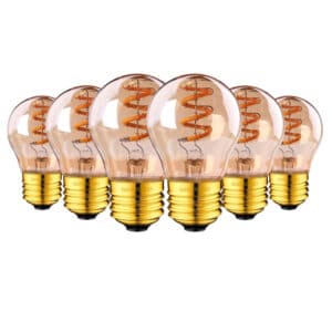 Lot de six ampoules à filament spirale LED Edison G45 E27 3W 220V sur fond blanc