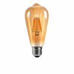 Lot de six ampoules LED dorées à filament Edison E27 sur fond blanc