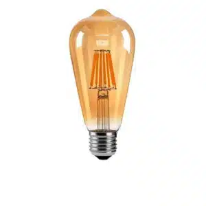 Lot de six ampoules LED dorées à filament Edison E27 sur fond blanc