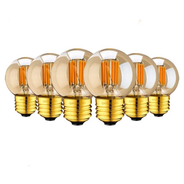 Lot de six ampoules dorées LED G40 3W E27 220V sur fond blanc
