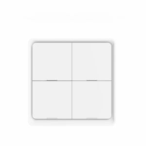 Interrupteur connecté avec quatre commutateurs et contrôle à distance sur fond blanc