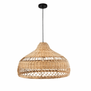 Plafonnier naturel LED en rotin de style chinois sur fond blanc