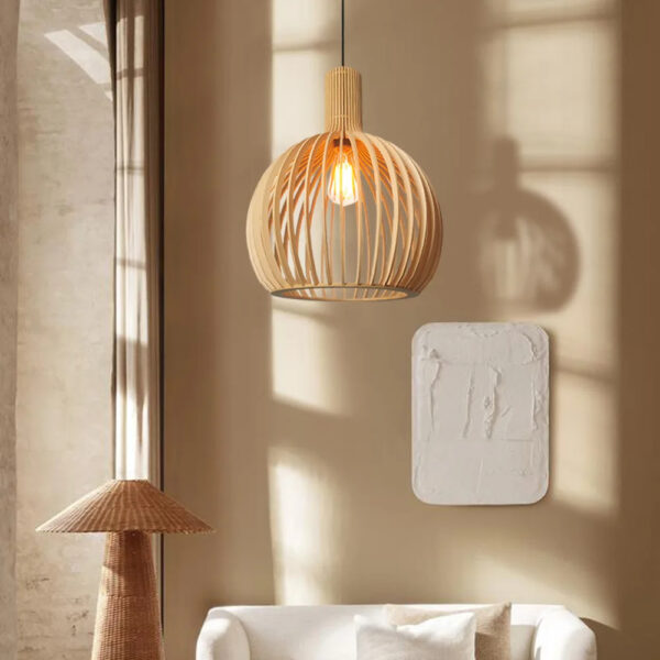 Plafonnier bois design naturel – Lampe suspendue style scandinave 3 1