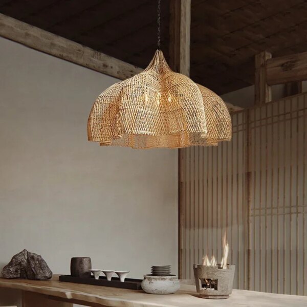 Plafonnier rotin naturel design – luminaire artisanal bohème chic 86397 knkmbr
